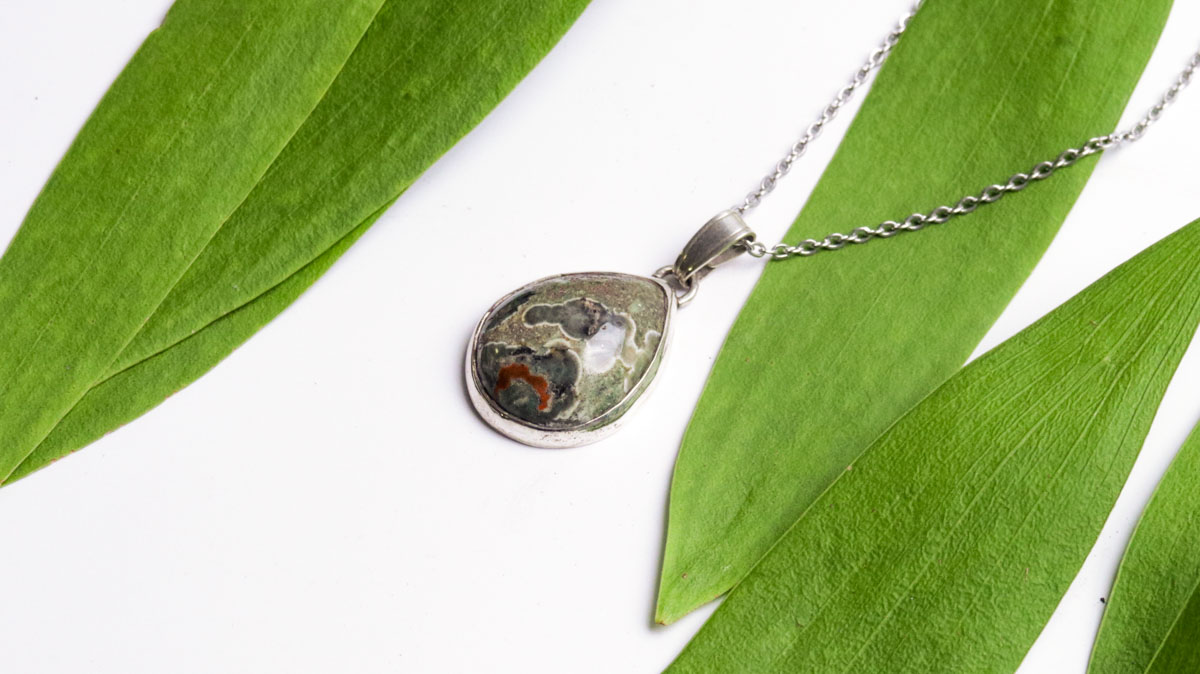 Rainforest Jasper Teardrop Cabochon Pendant