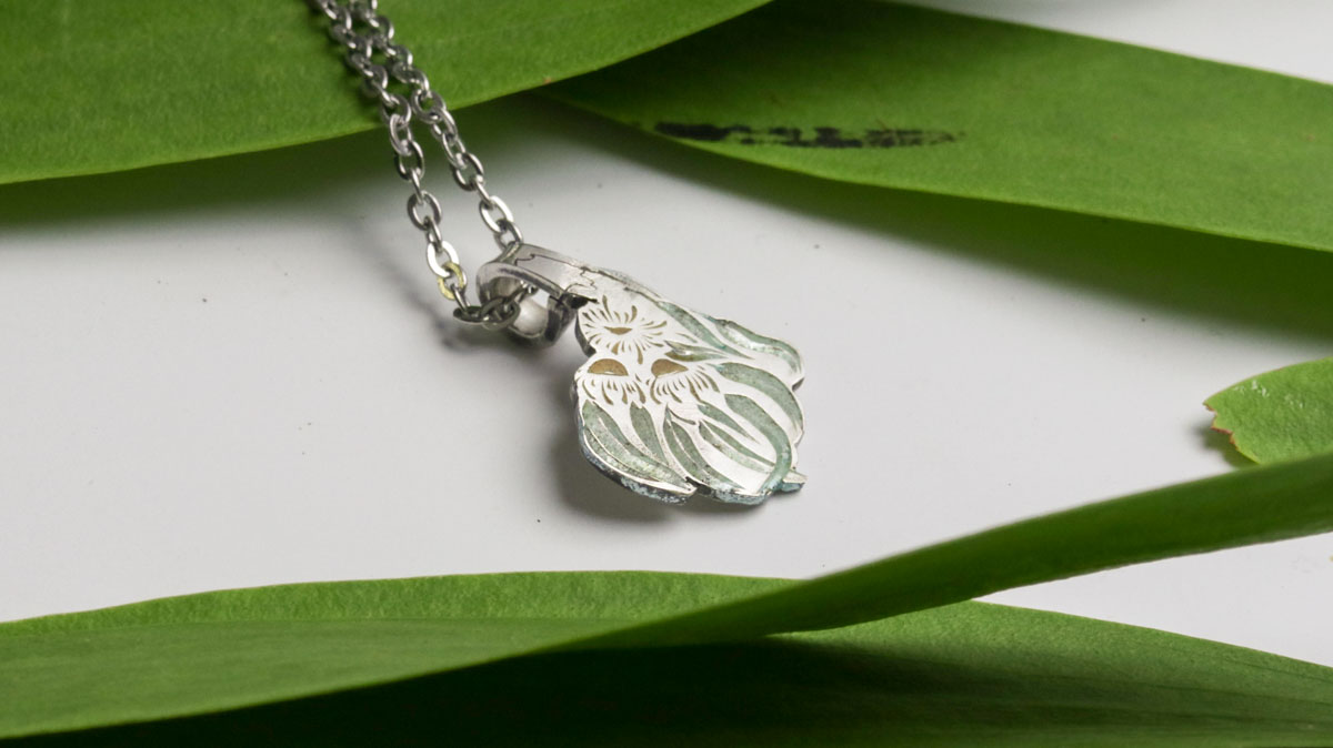 Champlevé Enamel Bright-Cut Gum Leaves Pendant – Hand Engraved & Pierced Silver 3 (1)