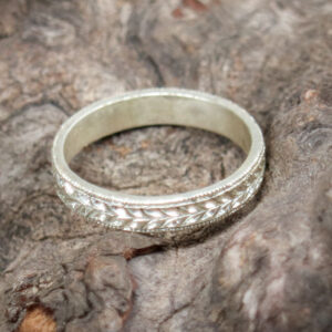 Hand Engraved Leaf Border Ring