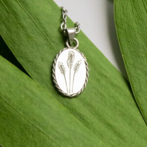Engraved Wheat Oval Pendant – Twist Wire Border