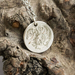 Engraved Scrollwork Round Silver Pendant