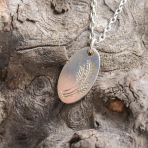 Wheat Engraved Oval Silver Pendant