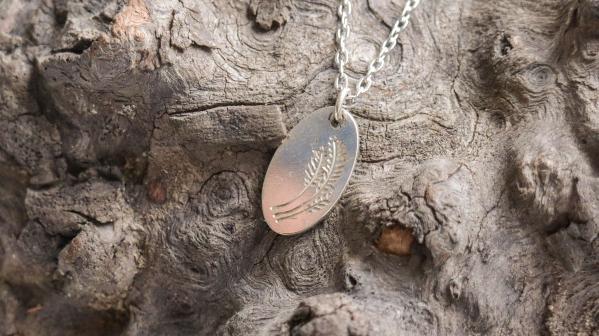 Wheat Engraved Oval Silver Pendant