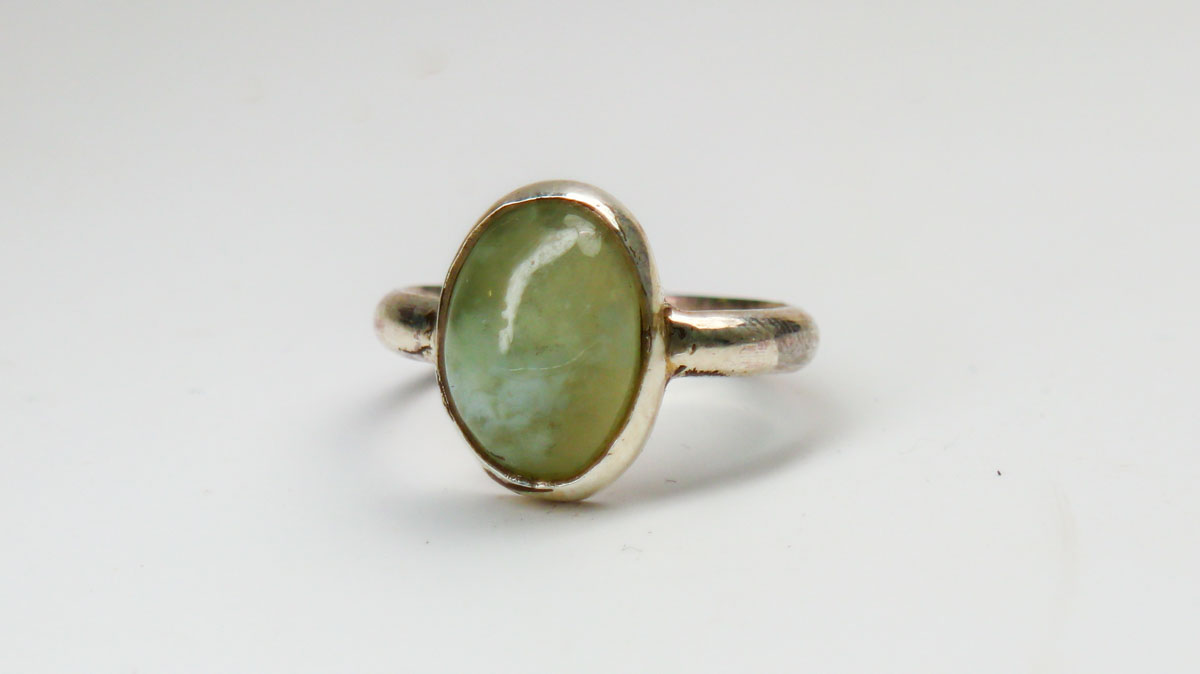 Prehnite Oval Silver Ring – Size J (US 5)
