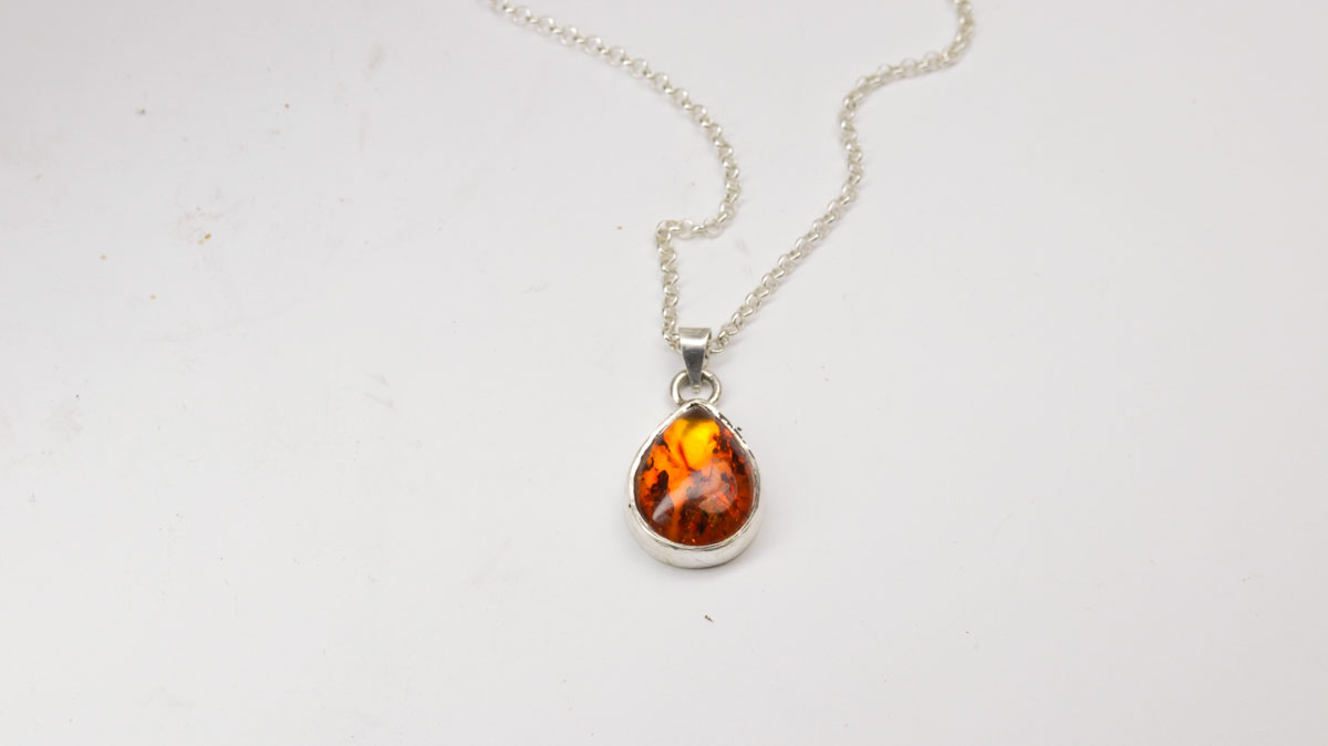 Amber Teardrop Cabochon Pendant