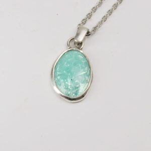 Champlevé Enamel Oval Pendant – Turquoise with Scrollwork Bright-Cut Engraving