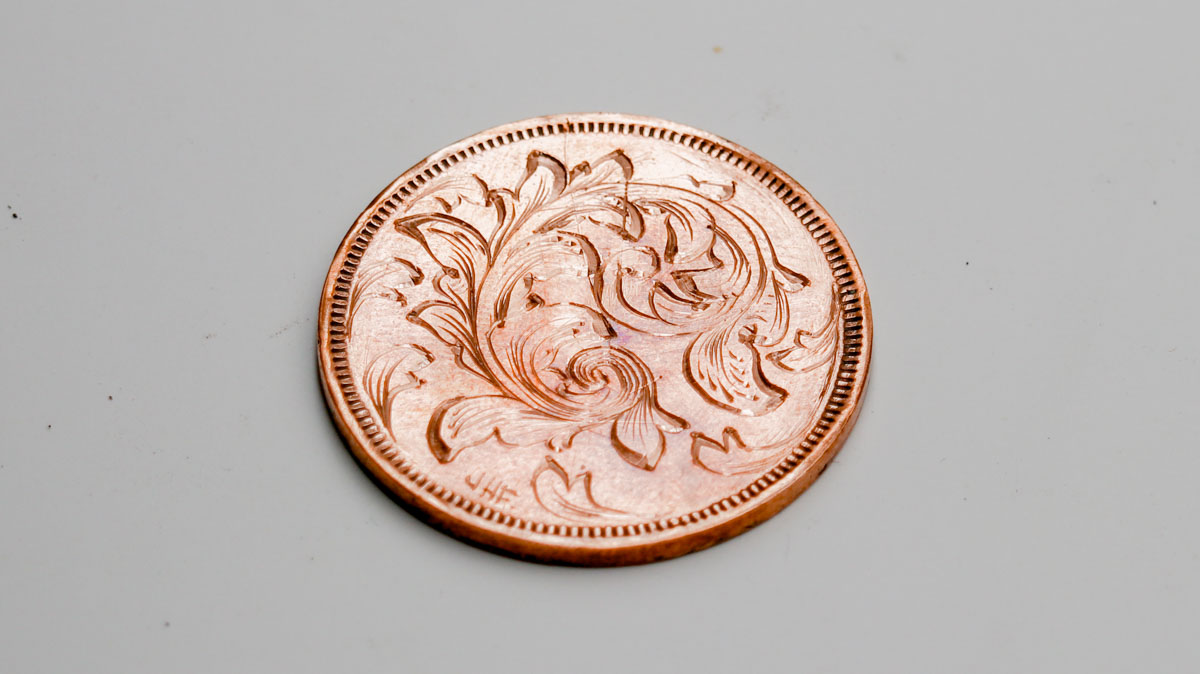 1942 Australian Penny – Hand Engraved Scrollwork Exonumia